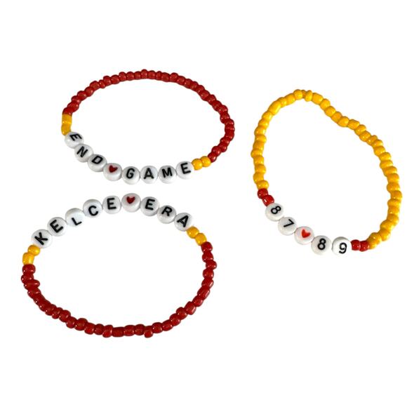 Handmade Taylor Swift Travis Kelce End Game Friendship Bracelets Red Yellow - Picture 2 of 6